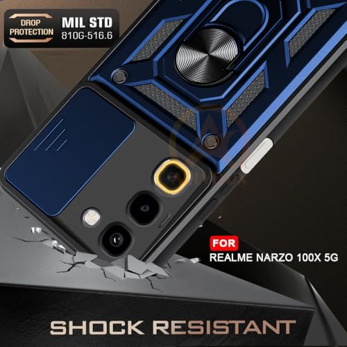 Image of Armor Bumper Back Cover Case for Realme Narzo 100X 5G Rotating Camera Cover, Ring Holder & Kickstand | Heavy Duty & 360 Degree Protection Back Cover for Realme Narzo 100X 5G (Blue)