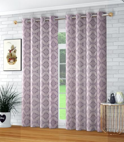 Image of Yarnis Damas Printed Room Darkening Polyester Curtains 5 Feet Long Set of 2 for Door & Windows Living Room, Lavender, Parda