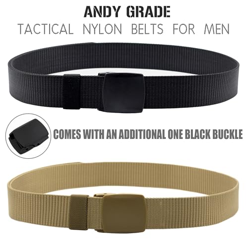 Image of Nylon Tactical Military Men Belt Webbing Canvas Web Belts with Plastic Buckle No Metal Nickel Free, 2 Pack