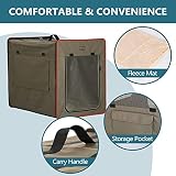 Petsfit Hundebox faltbar, mit 3 cm dicken Plüschmatte, tragbare Transportbox Hund Hundetransportbox für große Hunde, geeignet für den Innen und Außenbereich,Braun,L 79x53.5x66cm