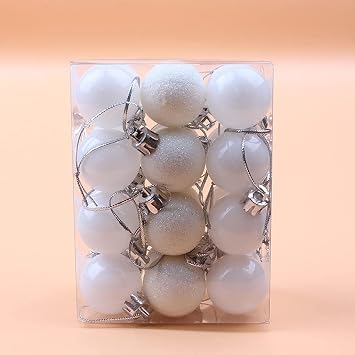 Christmas Baubles, 24/48Pc Christmas Balls Ornaments Set for Christmas Tree Decorations Small Mini Shatterproof Hanging Baubles Balls for Xmas Tree Holiday Wedding Party Home Decor A-White, 24pc/3cm
