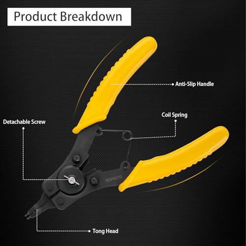 Image of Deli DL104506 Internal & External Circlip Pliers Sets 6 inch Carbon Steel Heavy Duty with Bent Nose Tip & Anti Slip Grip Snap Ring Plier Kit Retaining Hand Tool for Shafts Circlip-Fitting (5Pc, Black)