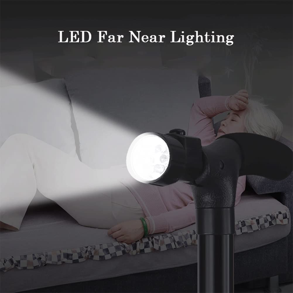 NGD Bastón Cuadrípode de Aluminio-Regulables en Altura,Muletas para Caminar Plegable Antideslizante con Luz LED,Muletas Ortopédicas para Hombres Mujeres y Adolescentes (Color : Black)