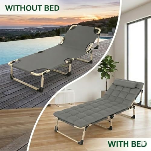 Image of Folding Bed Single for Sleeping 5 in 1 for Adults with Removable Cushion Outdoor Recliner Camping Bed Cot Beach for Adult Foldable Bed for Travelling Upto 150KG (193cmx67cm X33cm)