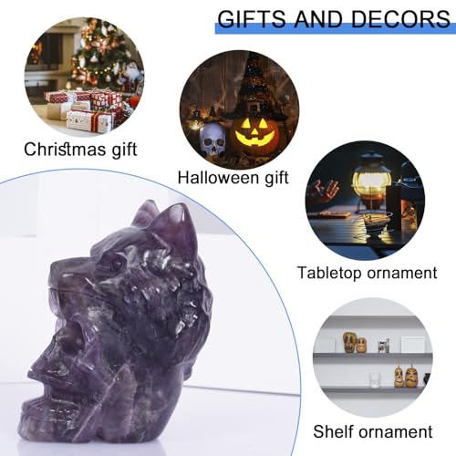 Figura Decorativa Calavera de Cristal con Cabeza de Lobo miniatura 6