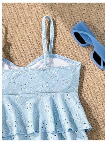 Image of SHENHE Girl's 2 Piece Tankini Swimsuit Ruffle Flounce Bathing Suit Eyelet Embroidery Swimwear