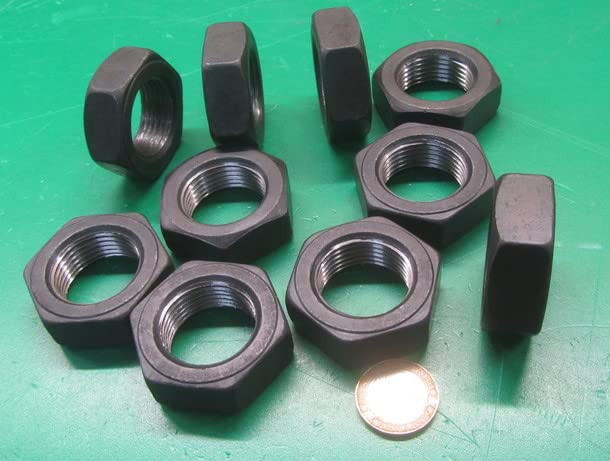 Grade 2 Steel Extra Wide Hex Nuts RH 1 1/8"-12 Thread x 1-11/16" W x 39/64" H 10 Pcs