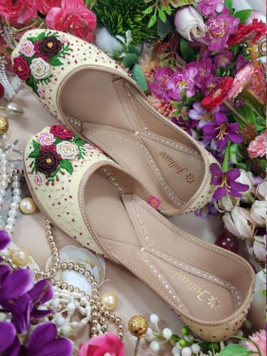 Image of Fulkari Women's Moonshine Multicolored Genuine Soft Leather Juttis | Bite and Pinch Free Jutis | Punjabi Jutti For Ladies | Wedding Flat Stylish Mojari | Bridal Ethnic Flats For Girls |