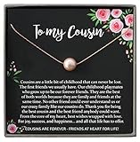14K Rose Gold Filled Cousin Gifts for Women, Blush Peach Pearl Necklace with Meaningful Message