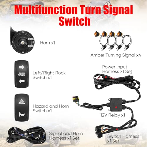 Image of Pre-wired UTV Turn Signal Kit, Universal ATV Street Legal Kit with Horn /Hazard /Blinker Rocker Switch, Plug-and-play Design, Compatible with Polaris RZR /Ranger, Honda Pioneer /Talon, SXS, CFMOTO
