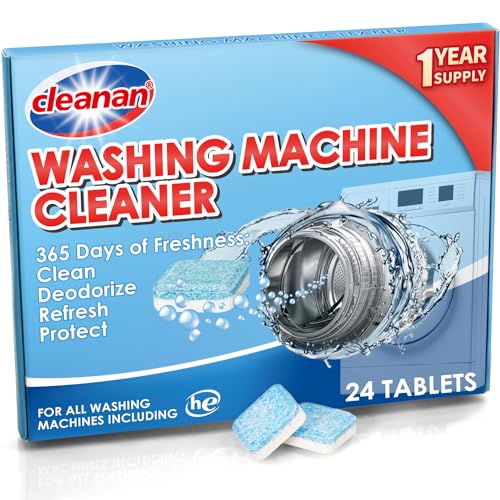 Washing Machine Cleaner Deep Clean Tablets - 24 Pack for Year-Round Deep Clean, Suitable for HE, Top Load & Front Load Washer Cleaner, Removes Odor, Grime & Build-Up, Septic Safe, Eco-Friendly