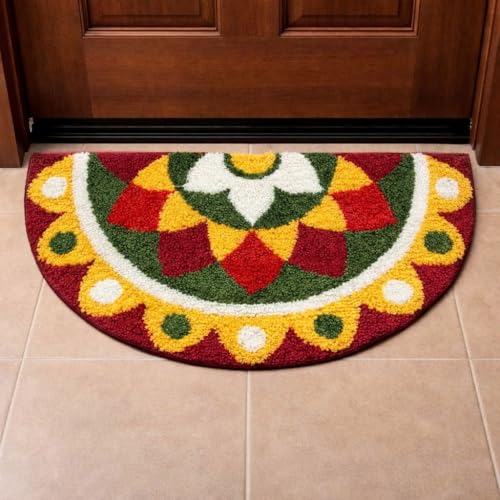 Image of Roseate Kolam (40x80cm) Super Soft Microfiber 1800 GSM Decorative Mat Anti-Skid Door Mats for Home /Bathroom Mat /Bedroom /Kitchen /Floor Mat (Maroon)