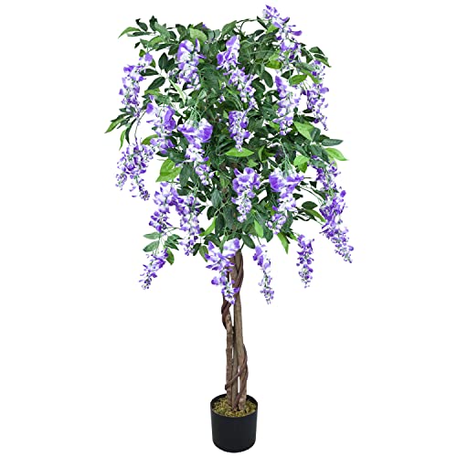 Decovego Blauregen Wisteria Glyzinie Kunstpflanze, realistischer Kunstbaum 160 cm, Deko für...
