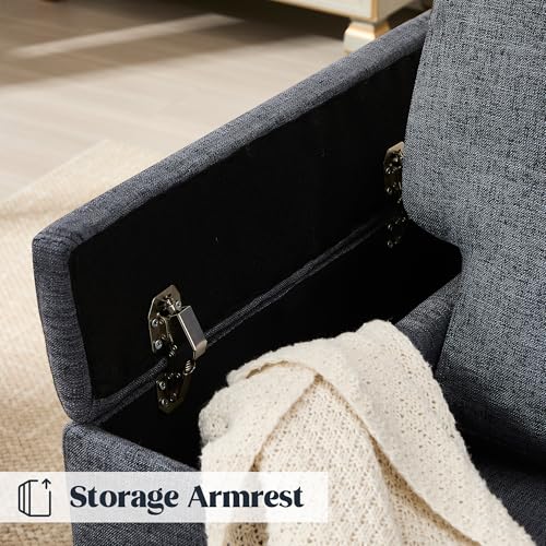 Image of Accent Chairs with Armrest Storage, Modern Reading Chairs, Upholstered Comfy Large Armchair (Dark Grey)