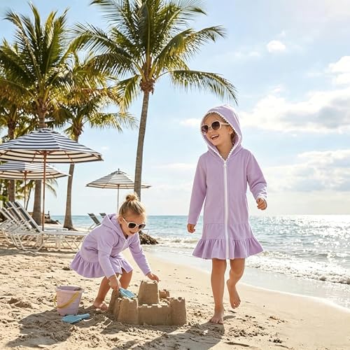 Image of MAYUMMPY Kids Girl Swim Cover Up Swimsuit Zipper Beach Pool Bathing Suit Hoodie Dress Terry Coverup Swimwear