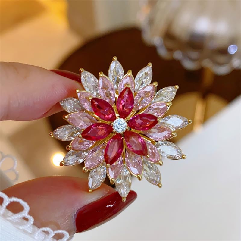 Image of Fashion Flower Brooches for Women Rhinestone Flower Brooches Pins 18k Gold Plated Lapel Pins Jewelry for Girlfriend Wife
