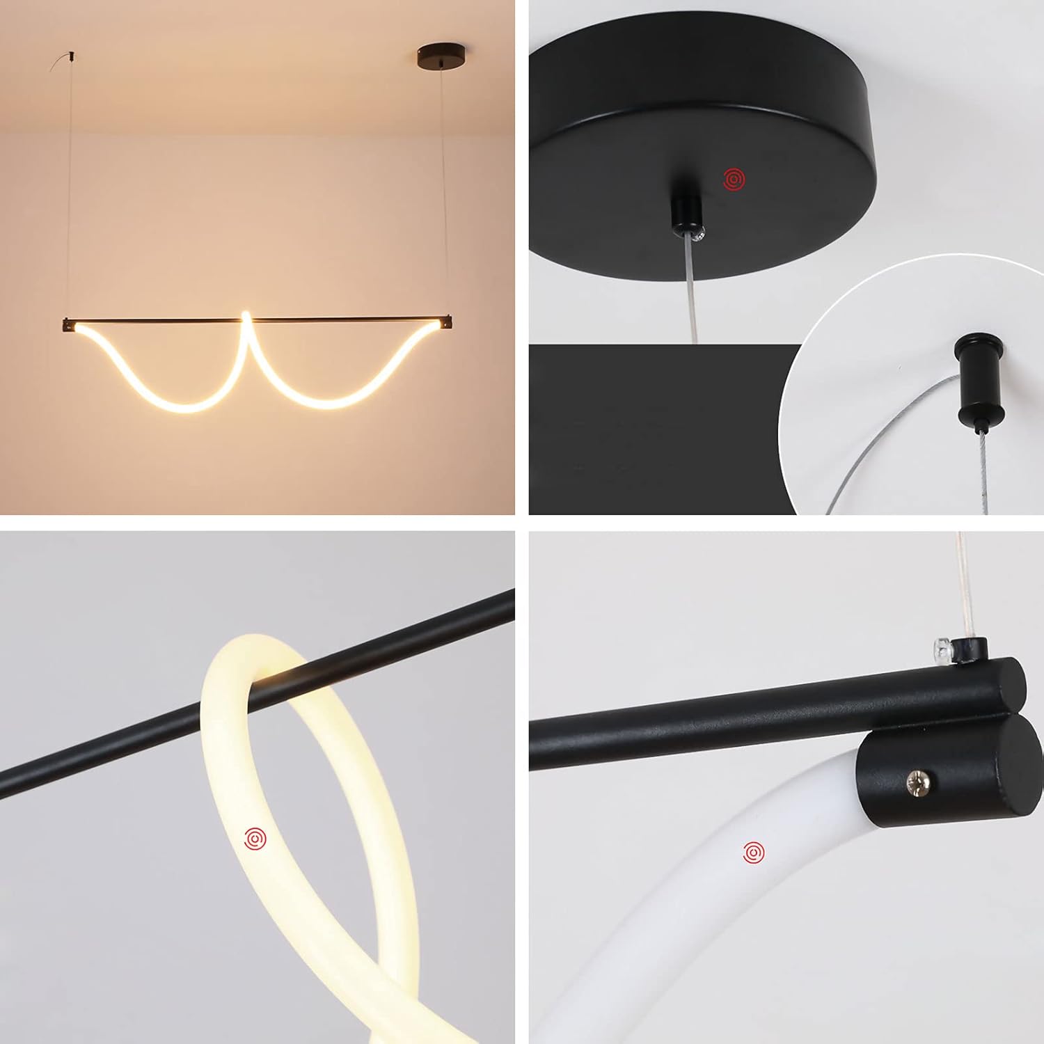 Creative Metal Long Pendant Light with Soft Silicone Lampshade, Modern 60W LED Ceiling Hanging Lights, Linear Dining Room Lighting Suspension Lamp, Strip Kitchen Island Chandelier 3000K