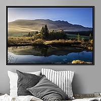 Framed Canvas Wall Art Calming Waters Aerial Cool Lake Landscape Multicolor Photography Realism Relax/Calm - 16x24 inches