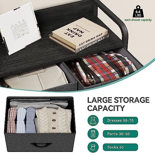 YITAHOME Fabric Dresser with 5 Drawers - Storage Tower with Large Capacity, Organizer Unit for Bedroom, Living Room & Closets - Sturdy Steel Frame, Wooden Top & Easy Pull Fabric Bins (Black Grey) - Thumbnail 5
