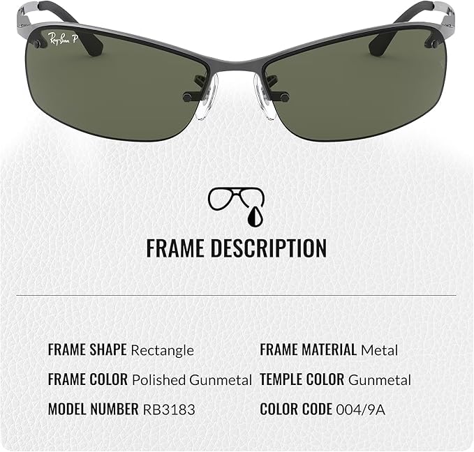 Image of Ray-Ban RB3183 Rectangle Shaped Sunglasses for Men with Official RAYBAN Eyewear Kit