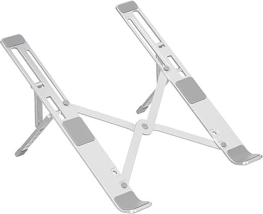 Amazon Basics Laptop Stand, Height-Adjustable, Foldable, Portable, Ventilated, Fits Up to 15.6-Inch Laptops (Aluminium Alloy, Silver) Tabletop