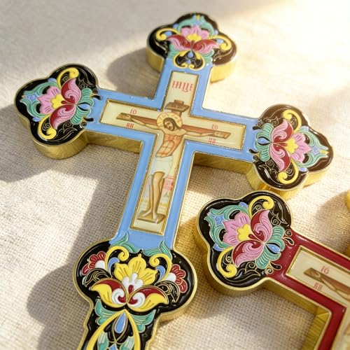 Cruz ortodoxa de bendición 29 cm esmalte dorado RZRHMUHN 3