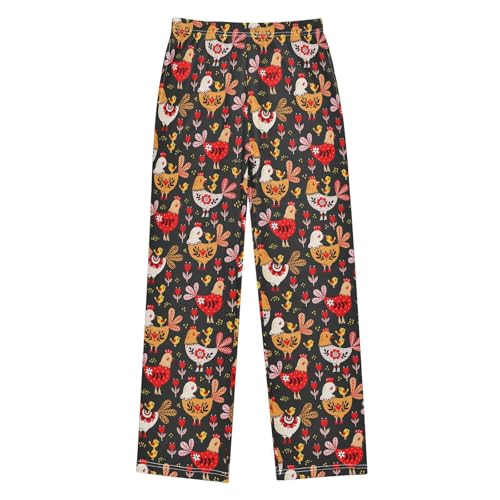 ZZXXB Cock Chick Flowers Boys Long Pants Soft Trousers Elastic Waist Kids Lounge Bottoms with Pockets S-XL