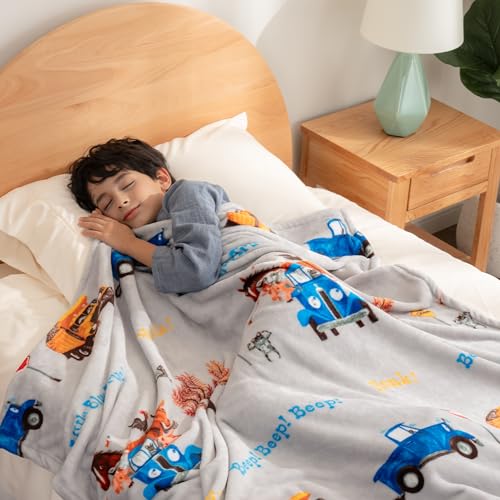 Berkshire Blanket Lovely Little Blue Truck-Themed Kids Throw Made With Signature Velvetloft® Fabric,Pet-Friendly And Cozy Throw,50 In X 60 In,Truck Stripe Grey thumb #2