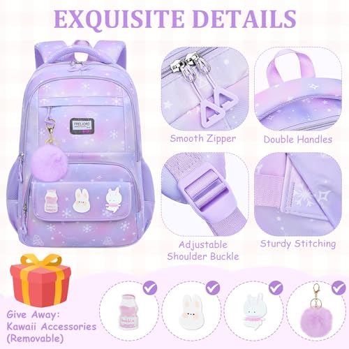 School Backpack for Girls - 5PCS Girls Backpack with Lunch Box Set for Elementary, Middle and High School Students - Lightweight 18" Bookbag for Travel and Daily Use4