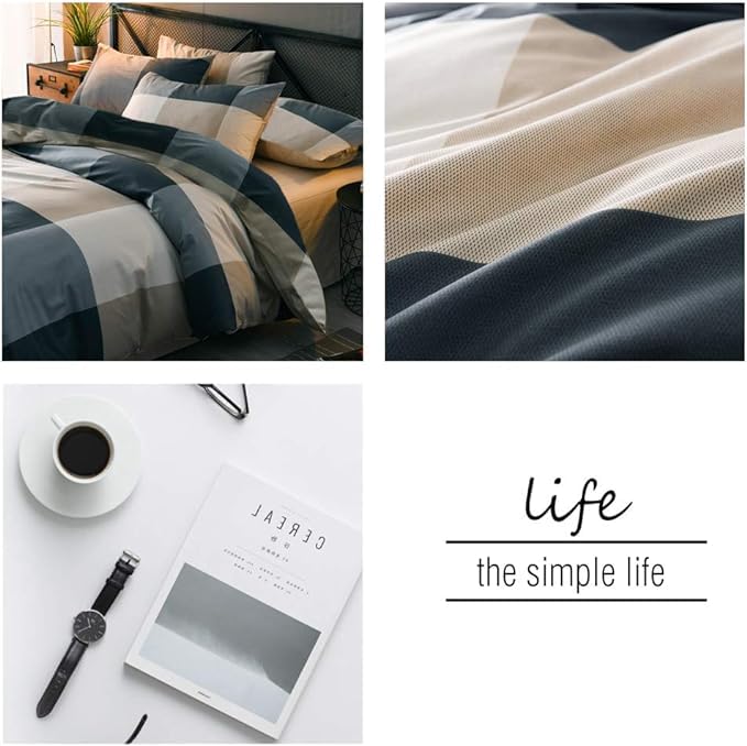 Image of King Comforter Set Modern Style Checkered Pattern Comforter Boho Plaid Comforter Set 1 Geometric Comforter with 2 Pillow Shams Fluffy Bedding Set for All Seasons King Size Comforter Set for Men Women