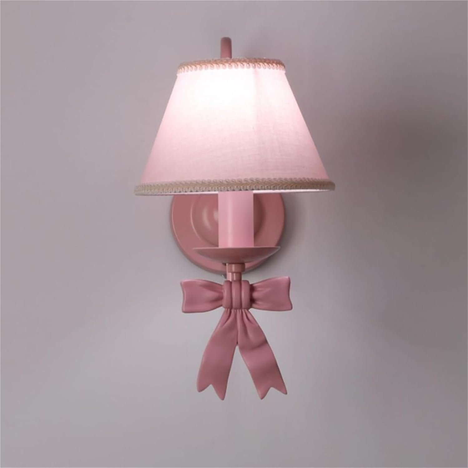 ZR98US Pink Fabric Shade Nordic Bow Lamp 3-Color Dimmable Wall for Princess Bedroom Children Bedside Nursery(1 Light)
