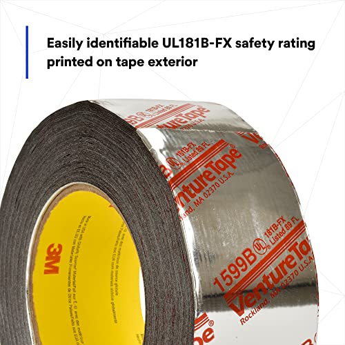 3M Talc Venture Tape Ul181B-Fx Polypropylene Duct Tape 1599B, Silver, 48 Mm X 109.7 M, 3 Mil, 24 Rolls Per Case #TOP2