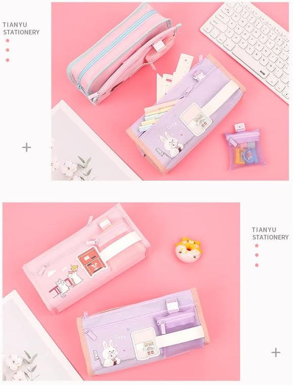 Miniatura 2 de Estuche Kawaii para lápices escolares de gran capacidad, lindo estuche Kawaii (conejo púrpura)