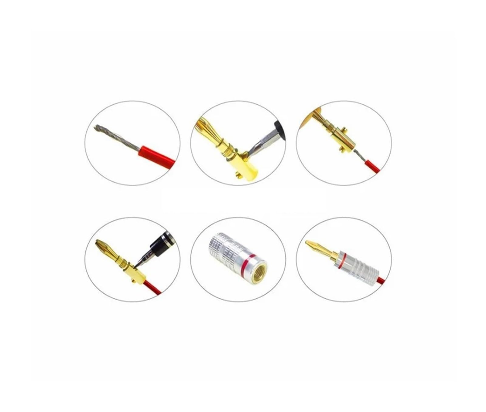 100/50 paires de fiches de haut-parleur en or 24 carats, adaptées aux connecteurs vidéo, noir et rouge(No brand)