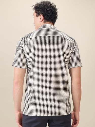 Image of Raymond Men Regular Fit Print Pattern Pure Cotton Hidden Button Down Half Sleeve Casual Shirt