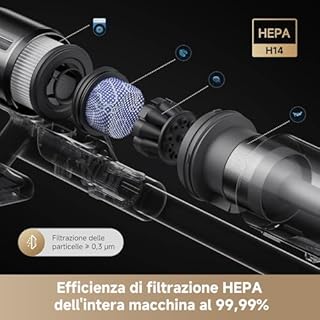 DREAME Z10 Aspirapolvere Senza Fili, Potenza di Aspirazione da 24,000PA/210 AW, Tempo di Pulizia Massimo di 90 Minuti, Efficienza di Filtrazione del 99,99%, Filtro HEPA H14, Rilevazione della Polvere