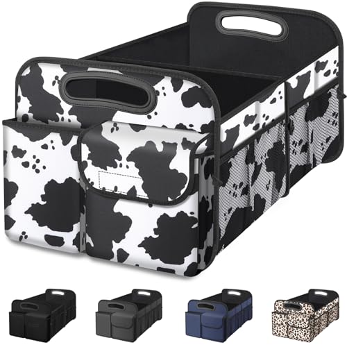 Image of Femuar Car Trunk Organizer, Car Storage Organizer with Large Capacity Waterproof Collapsible Trunk Organizer for Car Suv/Jeep/Sedan (Cow print, Standard)