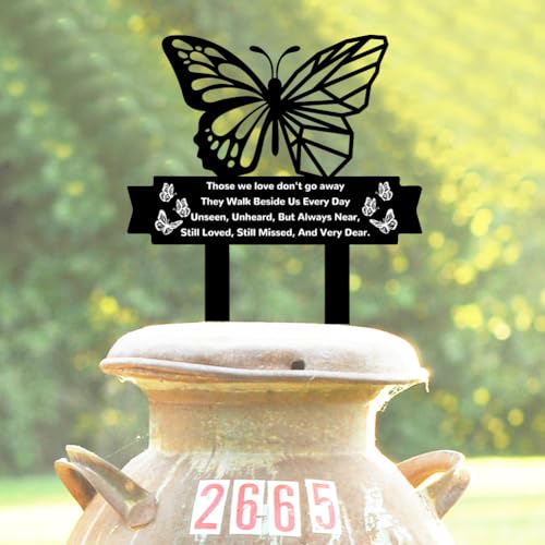 BEUNITONE Butterfly Memorial Grave Markers Word Metal Stakes Grave Plaque Stake Marker 10.6X13.7 Sympathy Garden Stake Remembrance Plaque Stake Sign for Cemetery Garden Outdoor Grave Decor - Image 3