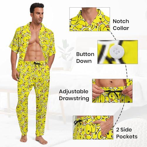 2 Piece Pjs Mens Button Down Pajamas Set Short Sleeve Soft Sleepwear3