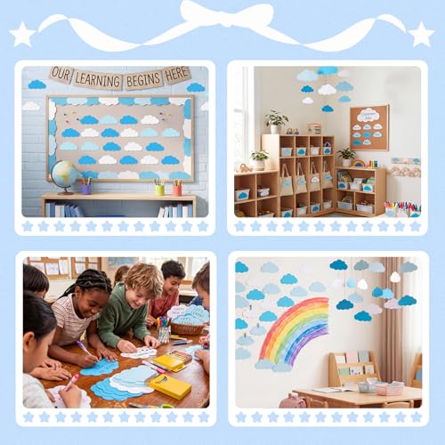 Image of Kisston 360 Pcs Clouds Cutouts Paper 3.9 Inch White and Blue Die Cuts for DIY Craft Projects School Classroom Bulletin Board Decor