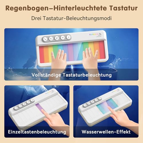 Pup Go Tragbares Elektronisches Klavier-Spielzeug für Kinder ab 2 Jahren, Regenbogen-Touchscreen-Tasten mit buntem Licht, 5 Instrumentenklänge, 13 Demolieder, tragbare Musik-Tastatur für Kleinkinder