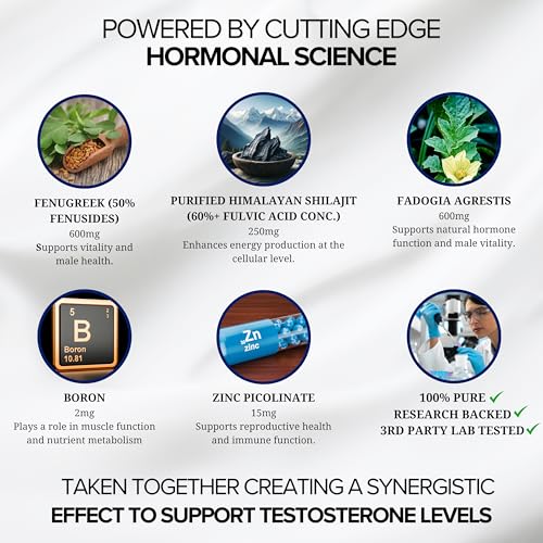 The Supplement Stack - Testosterone - 5-in-1 Fenugreek, Fadogia Agrestis, Purified Himalayan Shilajit, Zinc Picolinate & Boron for Strength, Vitality, Muscle Support & Hormone Balance - UK Company - Image 3