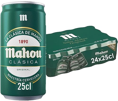 Mahou Clásica Cerveza Dorada Lager, Sabor Suave, Pack de 24 Latas x 25 cl, 4.8% Volumen de Alcohol