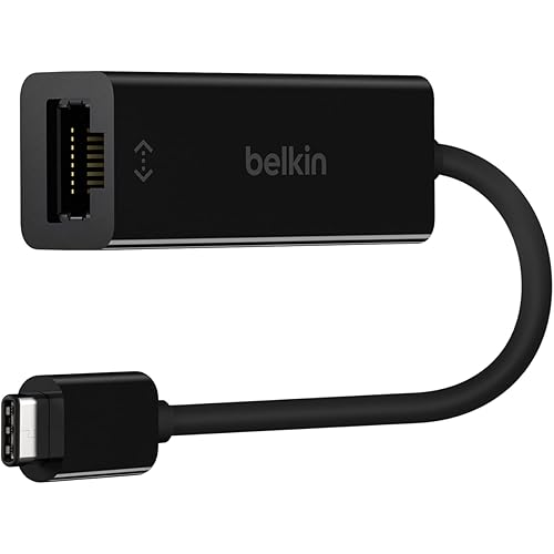 Belkin USB-C to Ethernet Adapter, Gigabit Ethernet Port Compatible w/ USB-C Devices, USB-C to Ethernet Cable for MacBook Pro & Dell XPS 13” Laptops, Ethernet USB-C Hub, Ethernet USB-C Adapter - Black