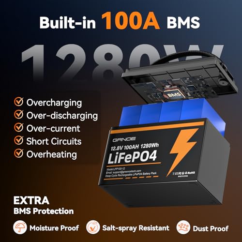 GRNOE 12V 100Ah LiFePO4 Battery