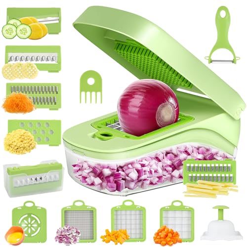Romon Gemüseschneider, Gemüse Schneider, 14 in 1 Multifunktionsschneider Gemüsehobel & - Schneider, Hobel Gemüse, Gemüseschneider Manuell für Würfel, Stifte, Scheiben, Streifen & Viertel