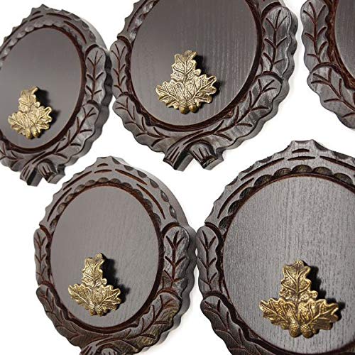 GTK - Juego de 5 placas de cuña talladas oscuras AF 14 cm con 5 hojas de roble, portada pequeña, tabla cuña, tabla de especias, placa de trofeos