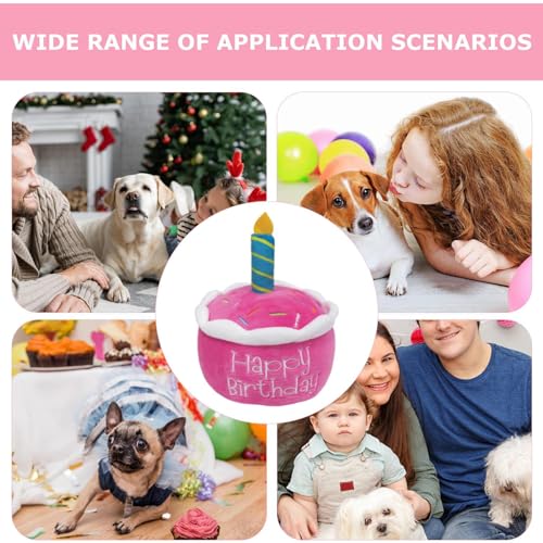 Ceolup Gefülltes Geburtstagskuchen-Hundespielzeug, Hunde-Geburtstags-Plüschtier,Schönes Plüschhut-Kuchen-Haustierspielzeug - Junge Mädchen Hund Geburtstagsgeschenk, Welpe Kuchen Welpe Cupcake Plüsch
