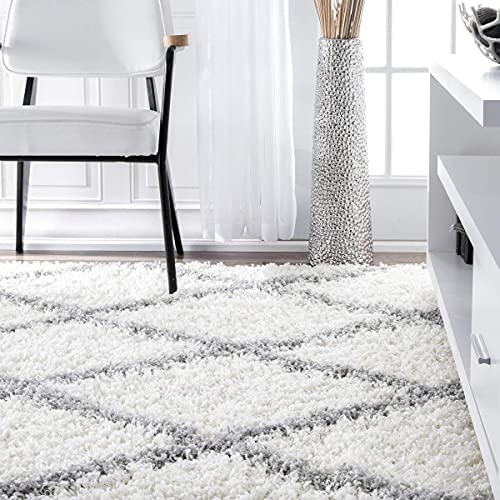 Image of Square Shaggy Fur Rugs and Carpet for Bedroom, Living Room (6x6 Feet Square, White and Silver)