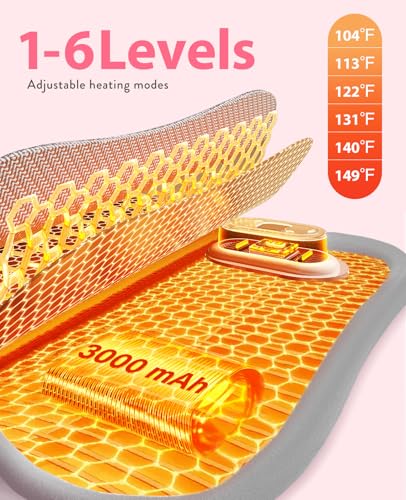 Image of Portable Heating Pad for Period Cramps: 6 Heat Levels and 6 Massage Modes | Cordless Electric 3s Fast Heating Large Belly Wrap Belt for Menstrual, Back Pain Relief - A Gift for Women Girls Her